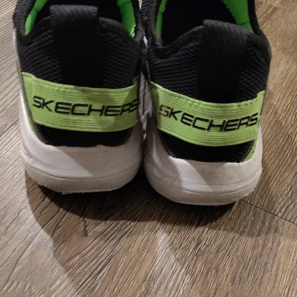Skechers Black and Neon Green Slip-On Shoes - Picture 2 of 5